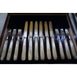 A Set of Six Silver Bladed Fruit Knives and Forks, Hallmarks for Mappin & Webb Sheffield, with