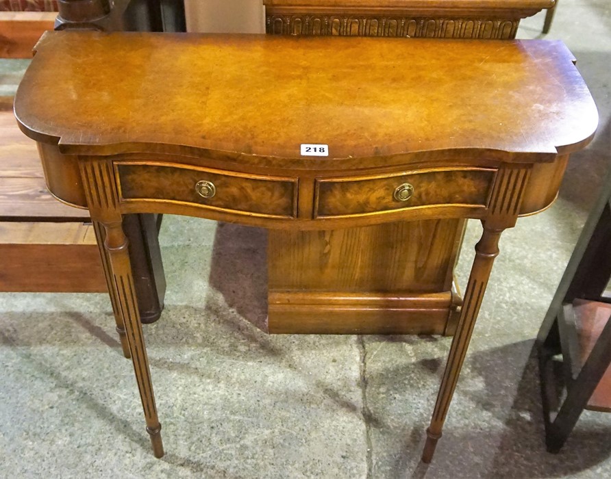 A Reproduction Walnut Hall Table, With two small drawers, 73cm high, 80cm wide, 34cm deep