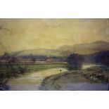 Tom Scott (1854-1927) "Fishing on the Ettrick" Watercolour, signed and dated 1919 to lower right,