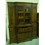 A Reproduction Secretaire Display Cabinet, With two glazed doors, flanked with a panelled door,