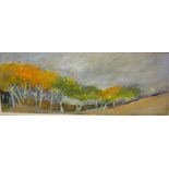 Marie E Scott ( Scottish Contemporary) "Treeline" Watercolour, 14.5 x 40cm, framed