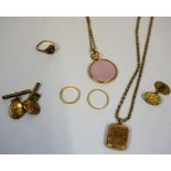 A Mixed Lot of Gold and Yellow Metal Jewellery, To include two 22ct gold bands, weighing 1.8