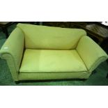 A Vintage Upholstered Drop End Sofa, Raised on mahogany supports, 73cm high, 150cm wide, 78cm deep