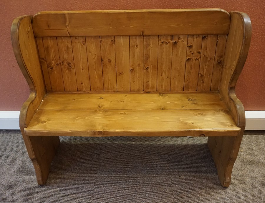 A Pine Hall Bench, 102cm high, 123cm wide, 45cm deep