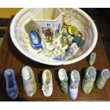 A Mixed Lot of Porcelain Shoe Ornaments, To include Continental examples, also with a toilet basin