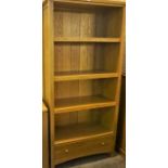 A Modern Light Oak Display Unit, With open shelving, 194cm high, 90cm wide, 42cm deep