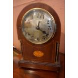 An Edwardian Mahogany Inlaid Bracket Clock, With a silvered dial, 32cm high