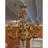 A Pair of Italian Style Gilded Ceiling Lights, With six branches, approximately 90cm high, (2)