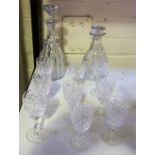 Two Antique Style Glass Decanters, For claret or port, also with nine assorted crystal liqueur