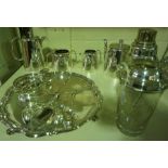 A Quantity Of Silver Plated Wares, To include a four piece hotel tea set, a cocktail shaker, a