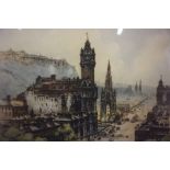 Robert Herdman-Smith ARHA (British 1879-1945) "Princess st from Calton Hill Edinburgh" Coloured