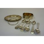 A Mixed Lot of Silver and White Metal, To include a pin dish, a two handled bowl, a bangle, and a