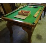 An Antique Oak Framed 6ft Billiard/Dining Table by E.J Riley Ltd Accrington, The height lowers to