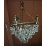 A French Style Cut Glass Hall Light, With suspended glass drops and hanging chain, 27cm wide
