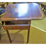 A Georgian Mahogany Inlaid Work Table, With drop ends and a single drawer, with opposing faux