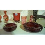 A Quantity of Cranberry and Ruby Coloured Glass, To include Victorian examples, (14)
