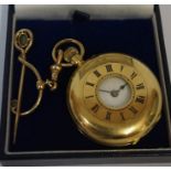 An 18 carat Gold Half Hunter Fob Watch, Stamped 18k, monogrammed to back and engraved to inside,
