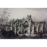 Albany E Howarth (1872-1936) "Melrose Abbey" Artists Proof Etching, one of four hundred, signed in