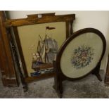 An Oak Framed and Tapestry Panel Firescreen, 83cm high, also with a firescreen/table, 73cm high, (