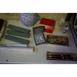 A Mixed Lot of Oriental Export Collectables, To include a lacquered tray with box, four boxes of