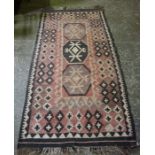 Two Similar Persian Rugs, Both decorated with geometric motifs on pink ground, 121cm x 94cm, 206cm x