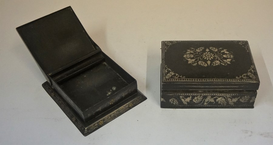 A Niello Style Silver and Gold Leaf Overlaid White Metal Cigarette Box, circa early 20th century, - Image 2 of 4