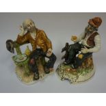 Two Capo Di Monte Porcelain Figures, In the form of a seated male, 18cm, 20cm high, (2)