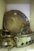 A Large Quantity of Metalwares, To include pewter tankards, a silver plated tureen, salver and loose