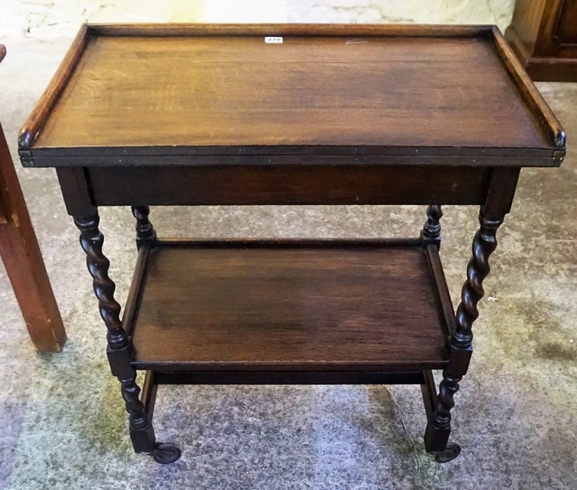 An Oak Card/Tea Trolley, With a fold over top enclosing a green felt lined interior, above - Image 3 of 4