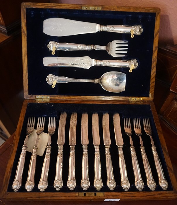 A Silver Plated Six Piece Fish Service, To include matching servers and dividers, (16), in fitted