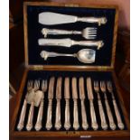 A Silver Plated Six Piece Fish Service, To include matching servers and dividers, (16), in fitted