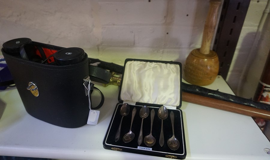 A Mixed Lot of Collectables, Comprising of a set of six silver coffee spoons, in fitted case, a pair