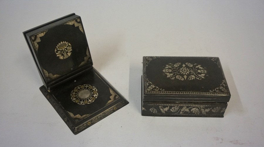 A Niello Style Silver and Gold Leaf Overlaid White Metal Cigarette Box, circa early 20th century,