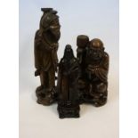 Two Oriental Fruitwood Figures, In the form of an immortal and a buddha, 32cm, 45cm high, also
