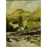 Scottish School "Killin-Falls of Dochart" Oil on Board, 39.5cm x 25cm, framed, also with a 19th