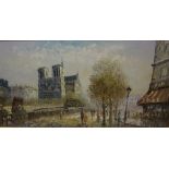 Burnett 20th Century "Parisian Street Scene" Oil on Canvas, signed to lower left, 59.5cm x 120cm,