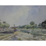 "Beech and River Scenes" Watercolours, A pair, unknown artist, signed to lower right, 35cm x 47.5cm,