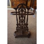 A Cast Iron Stick Stand, In the style of Coalbrookdale, with drip trays, 49cm high