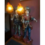 A Pair of Large Scandinavian Painted Composition Lights, circa mid 20th century, Modelled as a boy