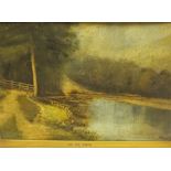 Scottish School "On the Tweed" Oil on Board, Unsigned, 26cm x 42cm, framed