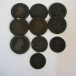 Seven George III Cartwheel Pennies, With Laureate bust to obverse and Britannia to reverse, in