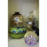 A Quantity of Porcelain and Glass, To include a Japanese satsuma vase, a Cloisonne jar with cover,