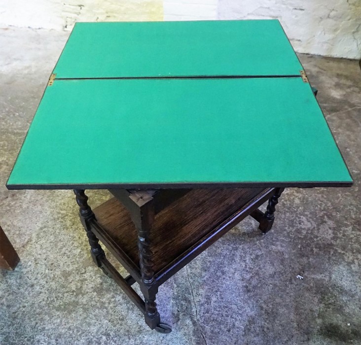 An Oak Card/Tea Trolley, With a fold over top enclosing a green felt lined interior, above - Image 4 of 4