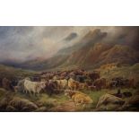 William Perring Hollyer (British 1834-1922) "Halt in the Glen" Large Oil on Canvas, signed to