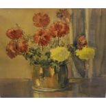 J. Miller (Scottish) "Still Life of Flowers in a Planter" Watercolour, signed lower right, 53cm x