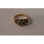 A Late Victorian 15ct Gold Amethyst and Seed Pearl Ring, stamped 625 and 15 to shank, overall weight