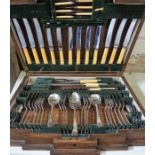 A Part Canteen of Silver Plated Cutlery, 58 pieces in total, enclosed in an Art Deco oak case