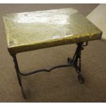 A Brass and Wrought Iron Occasional Table, 54cm high, 42cm wide