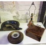 A Small Mixed Lot of Collectables, To include a wall barometer, a maple style box, table lamp and