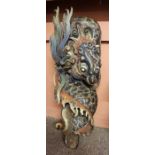 A Pair of Large Oriental Style Painted Wood Wall Hangings, Modelled as a dragon, 92cm high, (2)